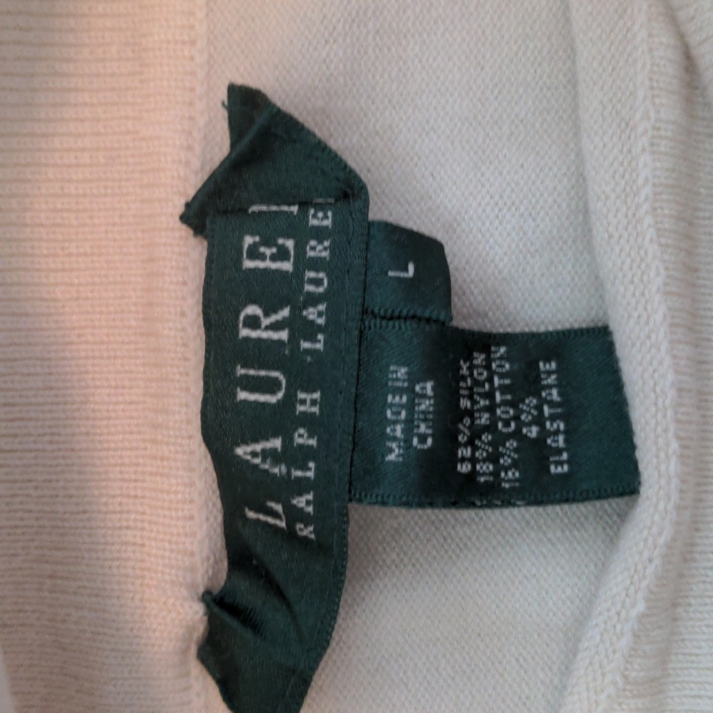 Lauren Ralph Lauren silk blend turtle neck sweater long sleeve cream color soft - Picture 4 of 9